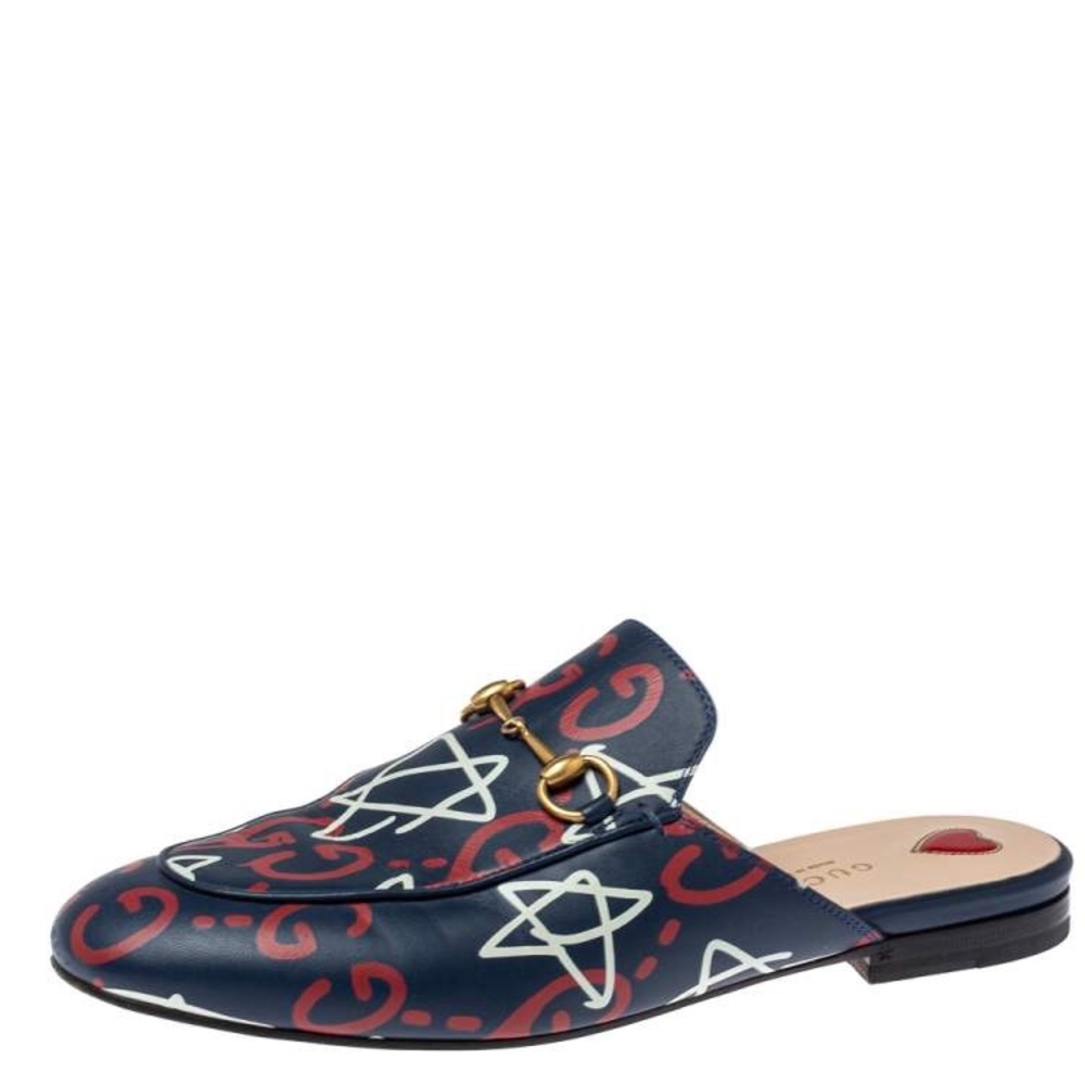 Gucci | Princetown Mules Navy Red White Horsebit 36